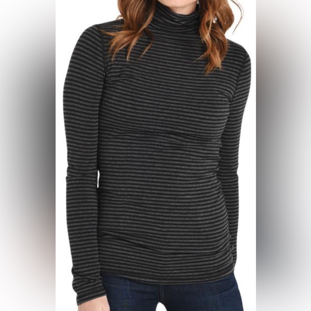Southcott Serenity Bamboo Blend Stripe Turtleneck Top Gray Medium USA